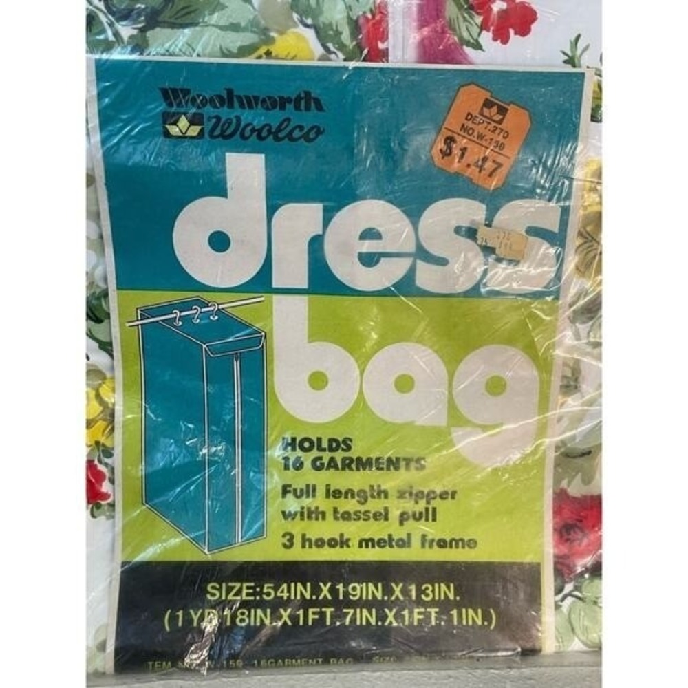 Vintage Woolworth Floral Vinyl Dress Bag NOS Jumbo Garment Storage‎ Cover Retro - Picture 4 of 7
